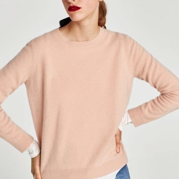 Zara -  Roundneck 100% Cashmere Knit Sweater Limited Edition Pink Nude Size L - Picture 1 of 17